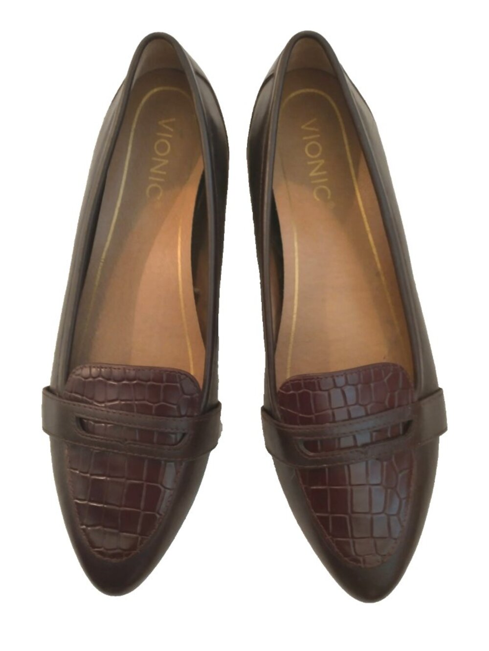 Vionic Savannah Leather Croc Print Loafers Arch Support Brown Pointed Toe - 7.5M - Picture 2 of 9